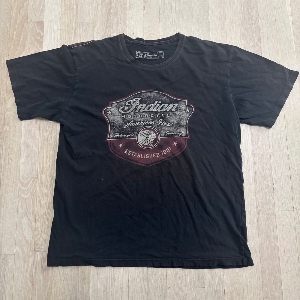 Indian Motorcycle T-Shirt Mens XL Black Fair Distressed America's First Graphic